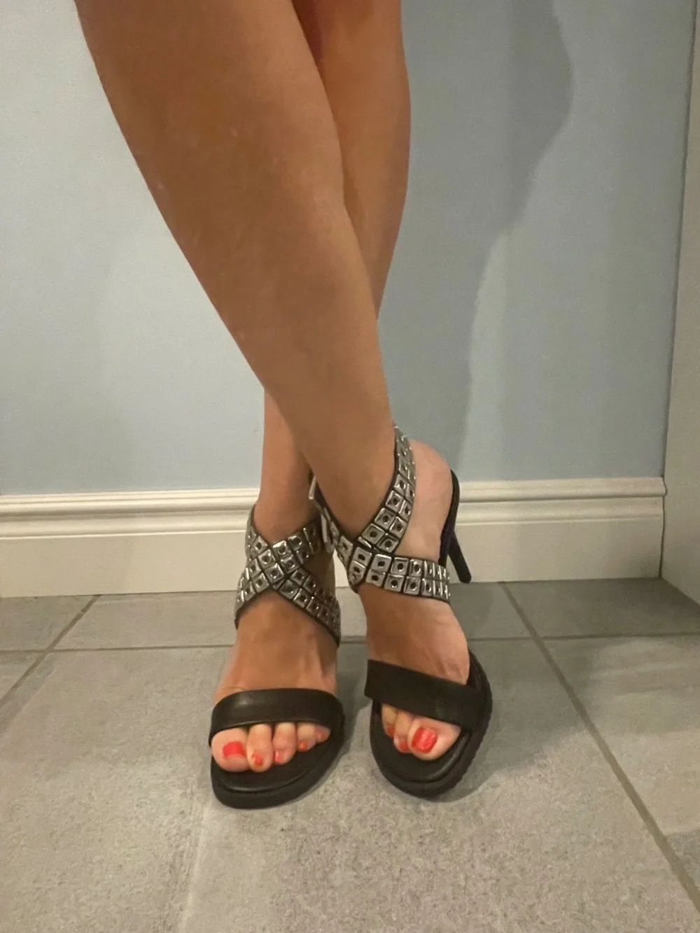 DKNY Black with Silver Hardware High Heel Sandals